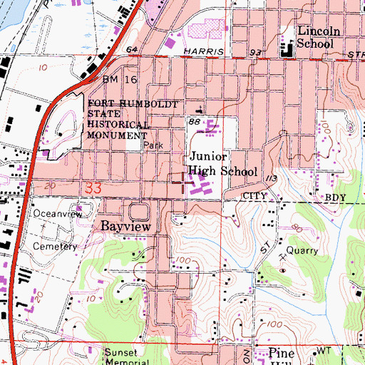 Topographic Map of George C Jacobs Junior High School, CA