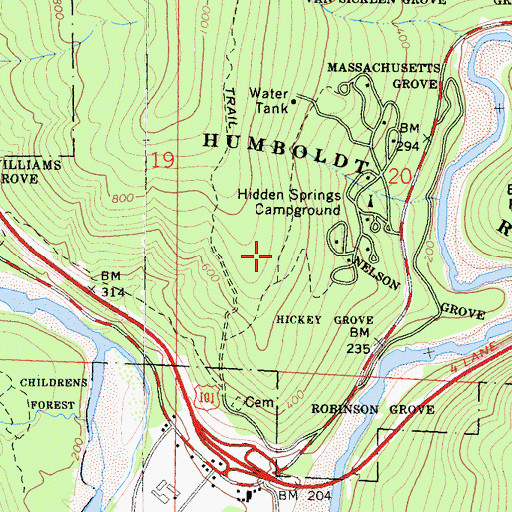Topographic Map of Hidden Springs Trail, CA