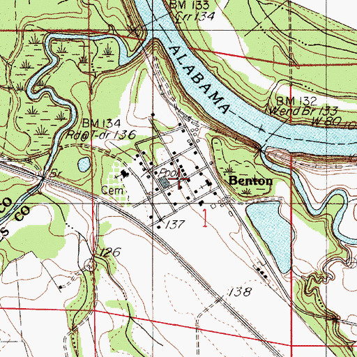 Topographic Map of Benton Post Office, AL