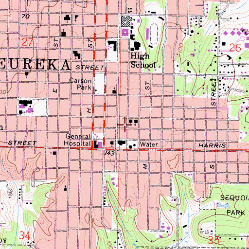 Topographic Map of Trinity Lutheran School, CA