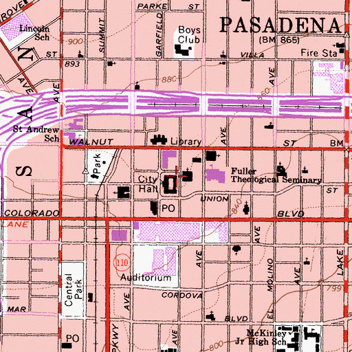 Topographic Map of All Saints Episcopal Church, CA