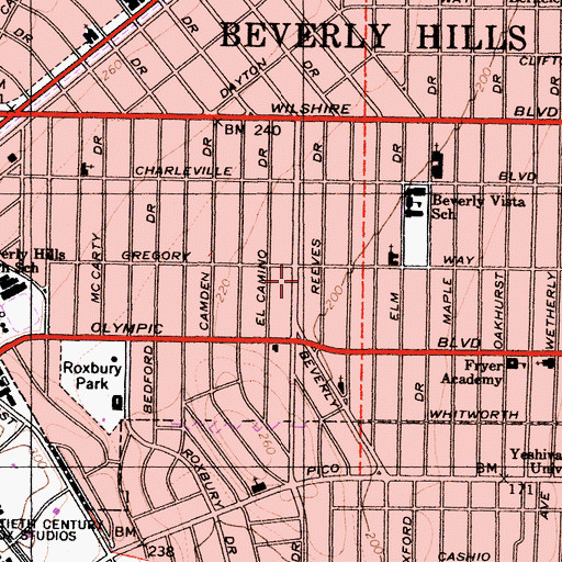 Topographic Map of Beverly Post Office, CA
