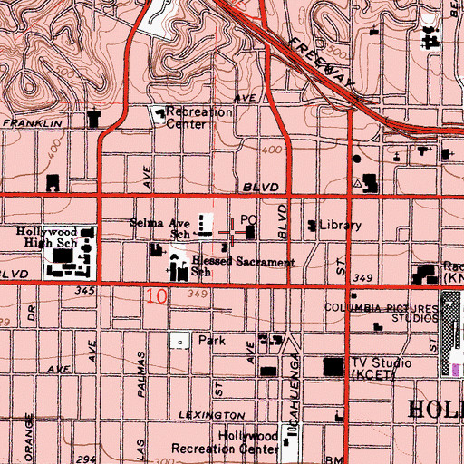 Topographic Map of Hollywood Post Office, CA