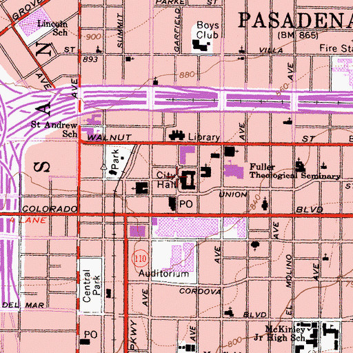 Topographic Map of Pasadena City Hall, CA