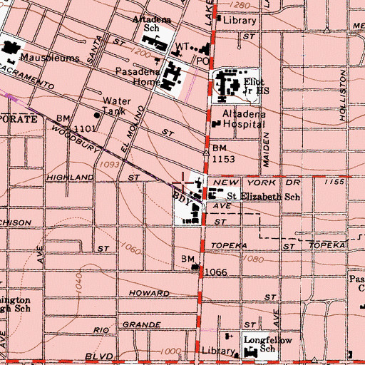 Topographic Map of Saint Elizabeth Catholic Church, CA