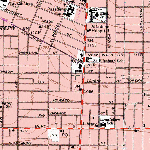 Topographic Map of Westminster Presbyterian Church (historical), CA