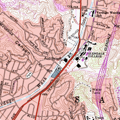 Topographic Map of Glendale Civic Auditorium, CA