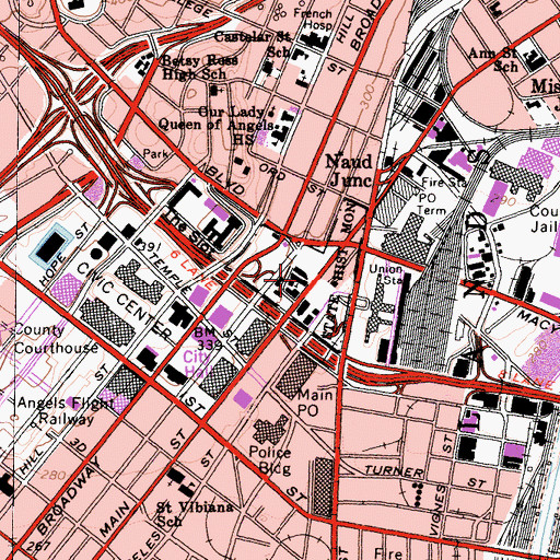 Topographic Map of La Iglesia De Nuestra Senora La Reina De Los Angeles, CA