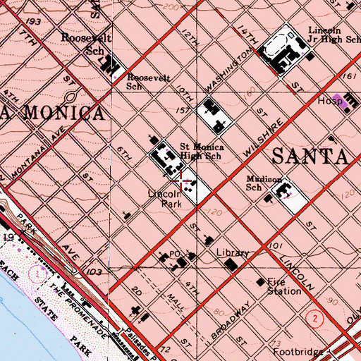 Topographic Map of Miles Memorial Playhouse, CA