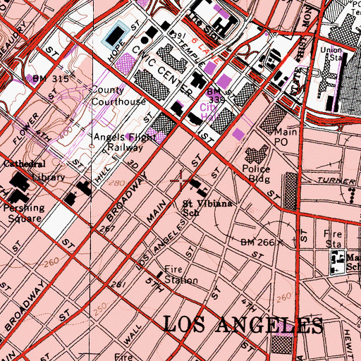 Topographic Map of Saint Vibianas Cathedral, CA