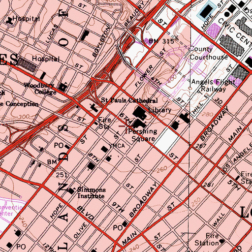 Topographic Map of Bible Institute of Los Angeles, CA