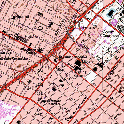 Topographic Map of Richfield Building, CA