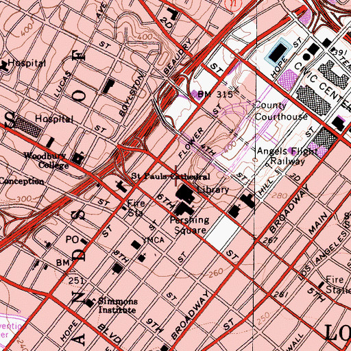 Topographic Map of Library Tower, CA