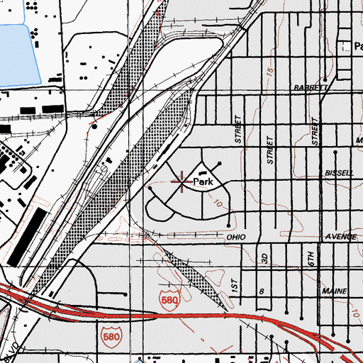 Topographic Map of Atchison Village Park, CA