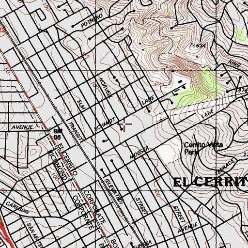 Topographic Map of Casa Cerrito Park, CA