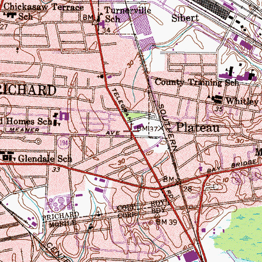 Topographic Map of Plateau Post Office, AL