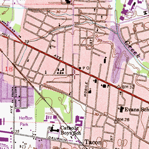 Topographic Map of Crichton Post Office, AL