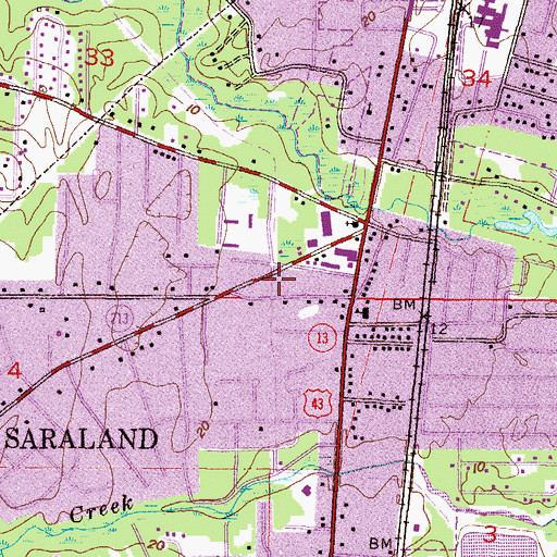 Topographic Map of Saraland Post Office, AL