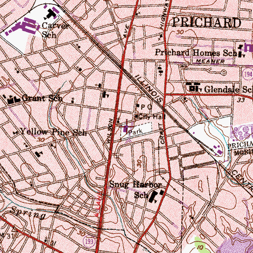 Topographic Map of Prichard Post Office, AL