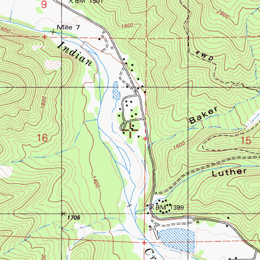 Topographic Map of Indian Creek School (historical), CA