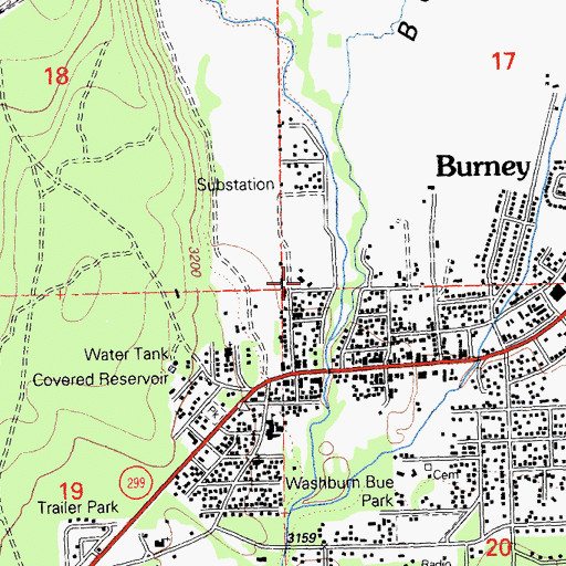 Topographic Map of Burney Branch Shasta County Library, CA