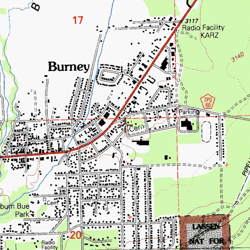 Topographic Map of Burney Cemetery, CA