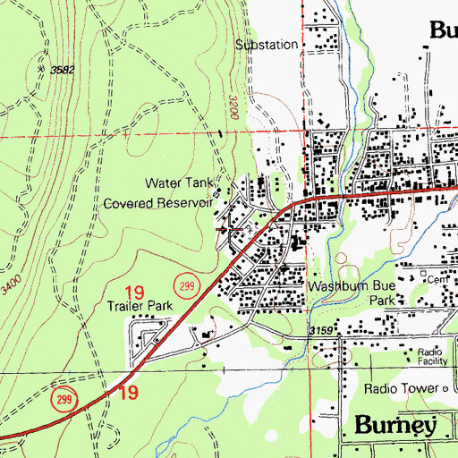 Topographic Map of Burney Civic Park, CA