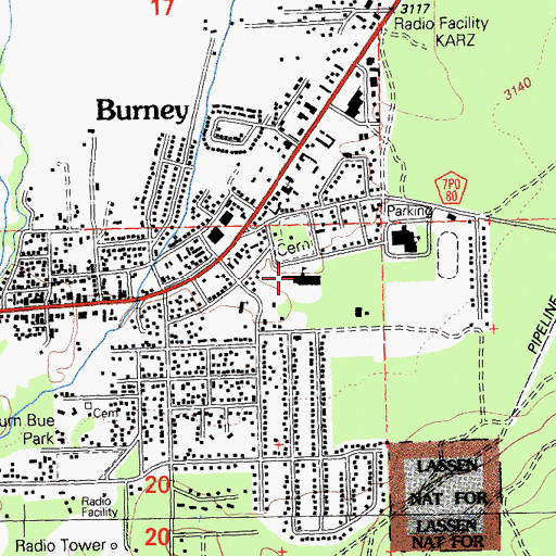 Topographic Map of Burney Elementary School, CA