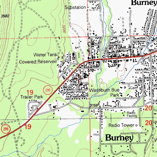 Topographic Map of Burney Elementary Community Day School, CA