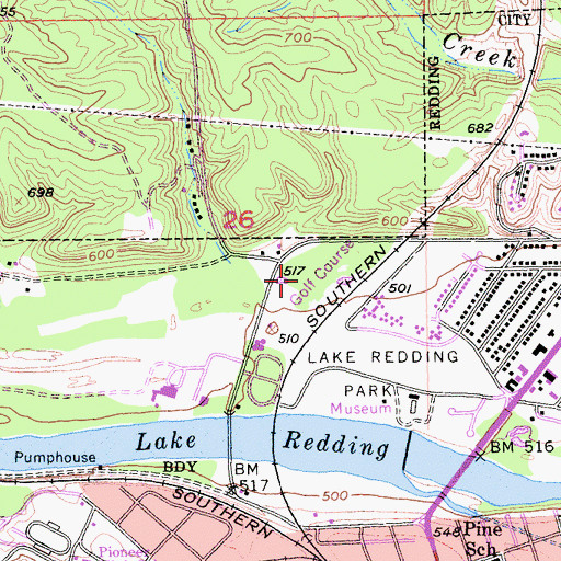 Topographic Map of Lake Redding Golf Course, CA