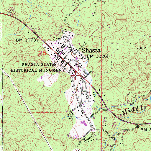 Topographic Map of Shasta Post Office, CA