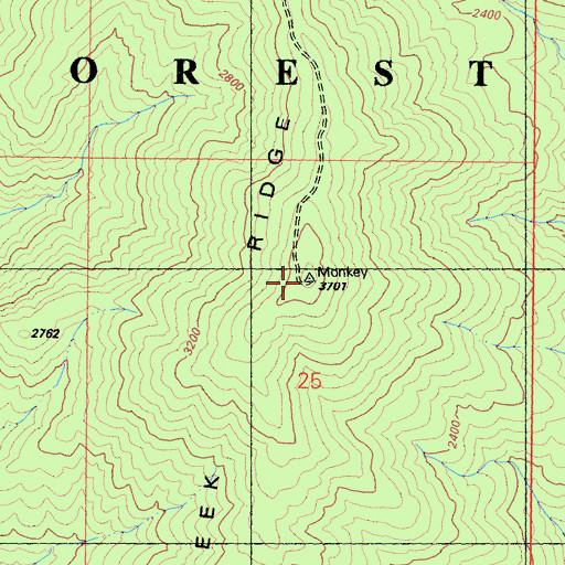 Topographic Map of Monkey Creek Lookout (historical), CA