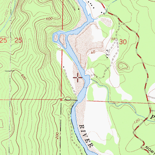 Topographic Map of Peacocks Ferry (historical), CA