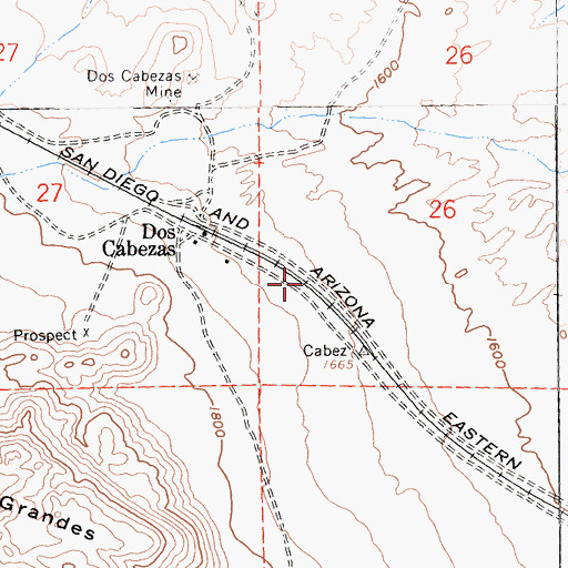 Topographic Map of Dos Cabezas Siding, CA