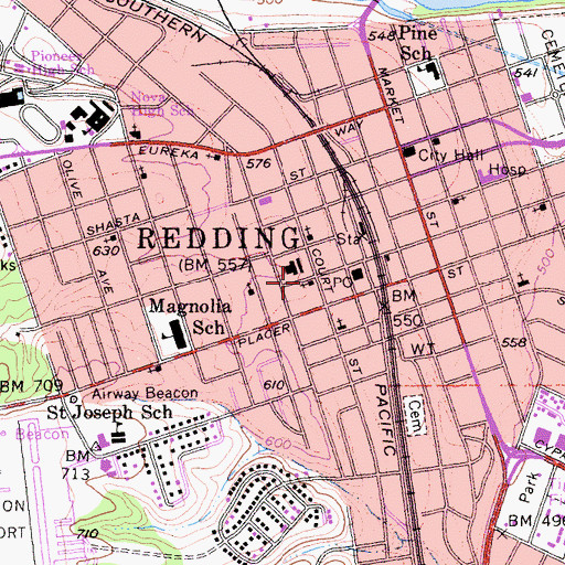 Topographic Map of All Saints Episcopal Church, CA