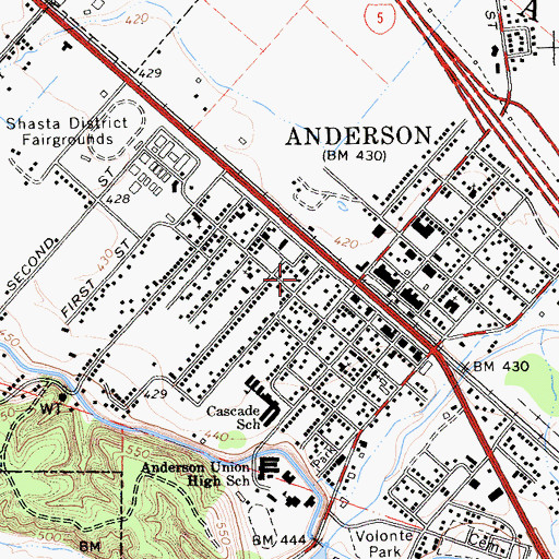 Topographic Map of Anderson Branch Shasta County Library, CA