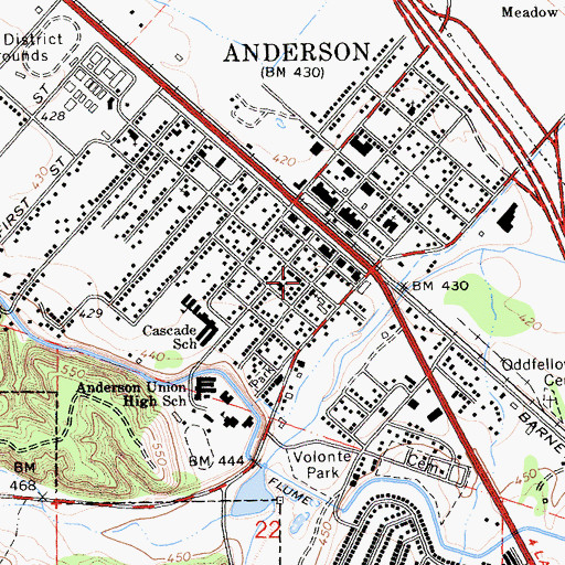 Topographic Map of Anderson City Hall, CA