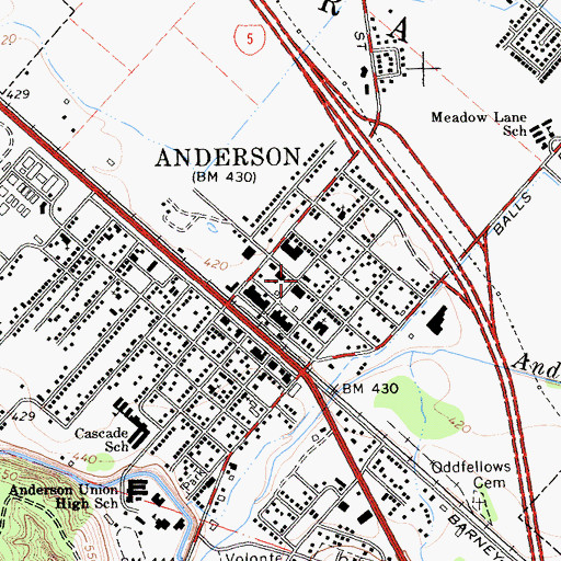 Topographic Map of Anderson Post Office, CA