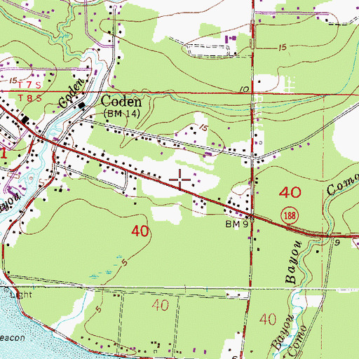 Topographic Map of Coden Post Office, AL