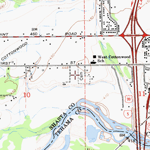 Topographic Map of Cottonwood Cemetery, CA