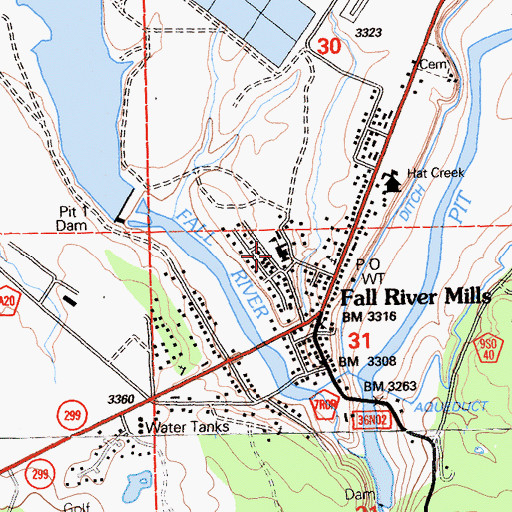 Topographic Map of Fall River Elementary School, CA