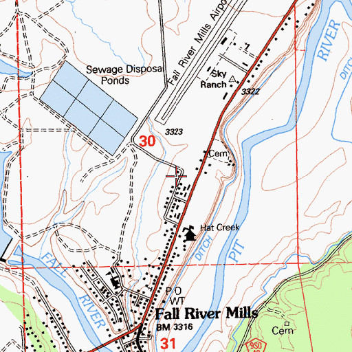 Topographic Map of Fall River Mills Post Office, CA