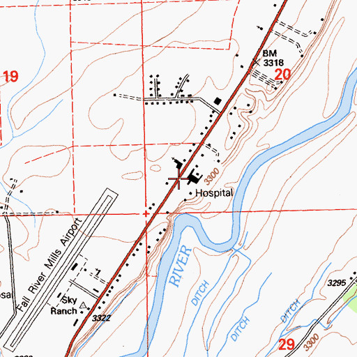 Topographic Map of Mayers Memorial Hospital, CA