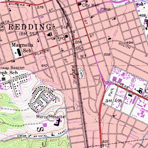Topographic Map of Old Saint Joseph's Cemetery, CA