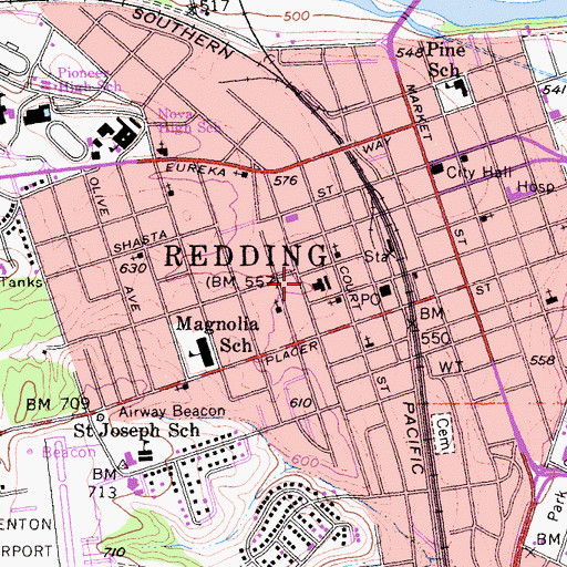 Topographic Map of Shasta County Jail, CA