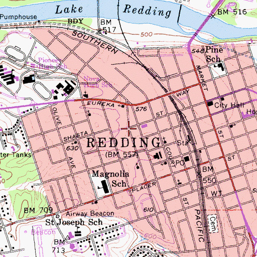 Topographic Map of Shasta County Library, CA