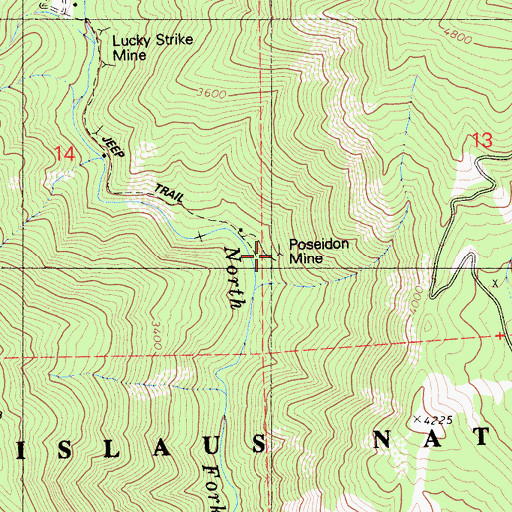 Topographic Map of Poseidon Mine, CA