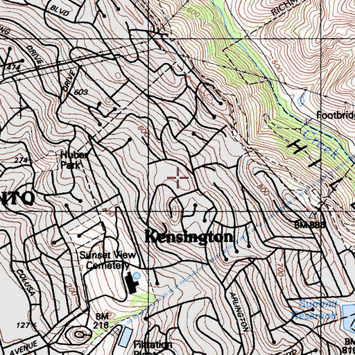 Topographic Map of Kensington Branch Contra Costa County Library, CA