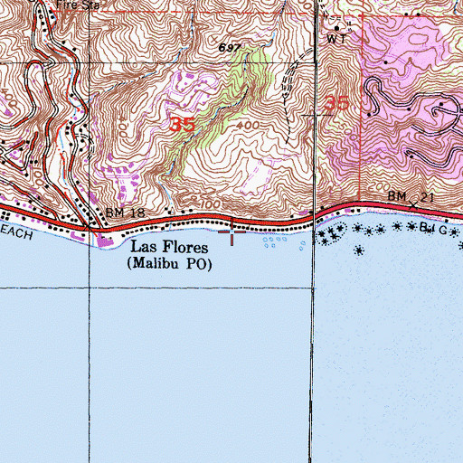 Topographic Map of Las Flores Ranch, CA