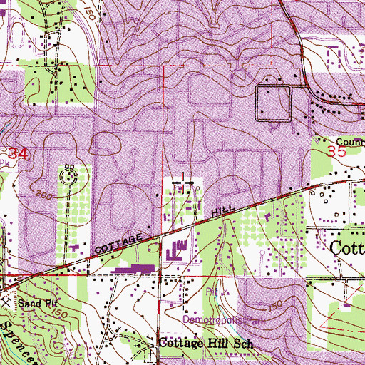 Topographic Map of Cottage Hill Post Office, AL